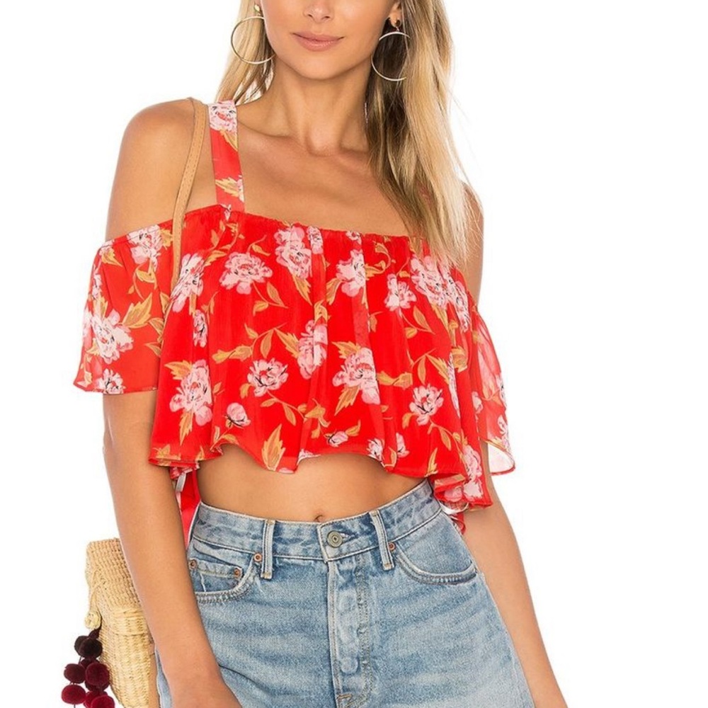 Lovers and Friends Floral Off Shoulder Flowy Stylish Top Crop New